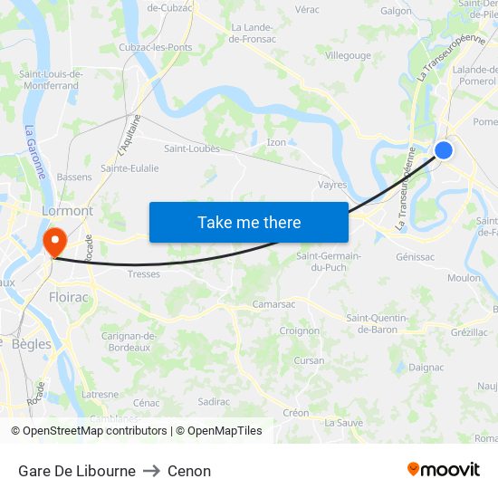 Gare De Libourne to Cenon map