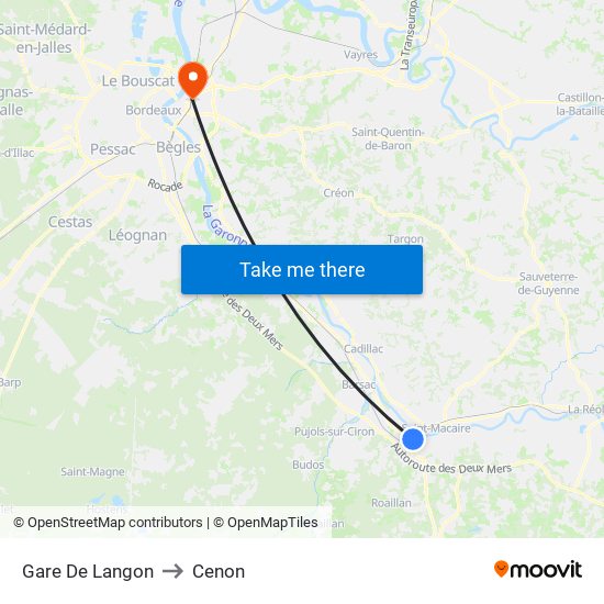 Gare De Langon to Cenon map