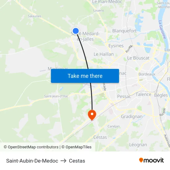 Saint-Aubin-De-Medoc to Cestas map