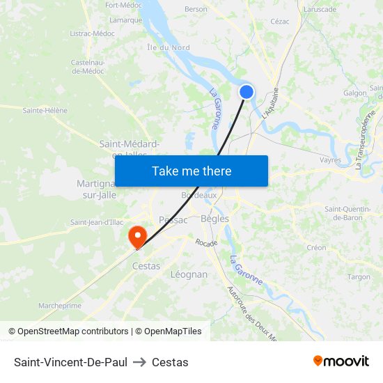 Saint-Vincent-De-Paul to Cestas map