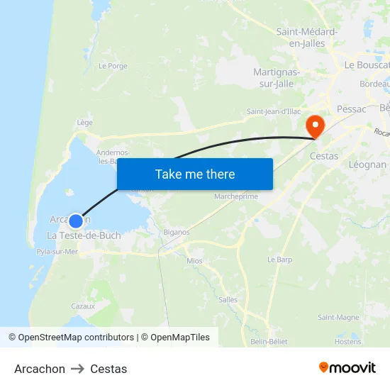 Arcachon to Cestas map