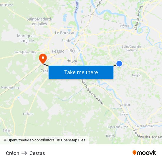 Créon to Cestas map