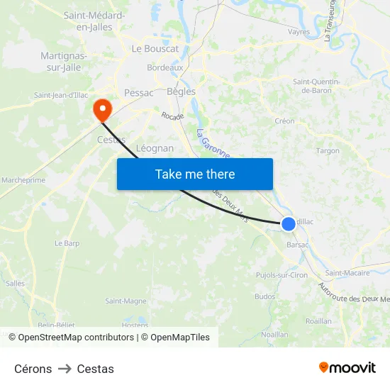 Cérons to Cestas map
