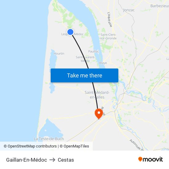 Gaillan-En-Médoc to Cestas map