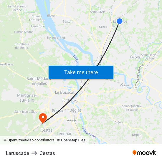Laruscade to Cestas map