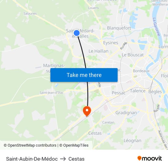 Saint-Aubin-De-Médoc to Cestas map