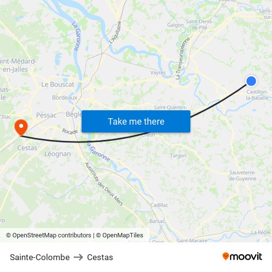 Sainte-Colombe to Cestas map