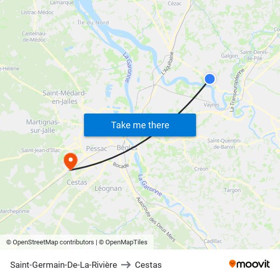 Saint-Germain-De-La-Rivière to Cestas map