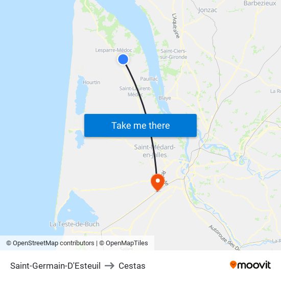 Saint-Germain-D'Esteuil to Cestas map