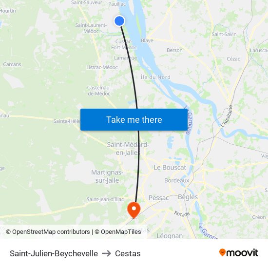 Saint-Julien-Beychevelle to Cestas map