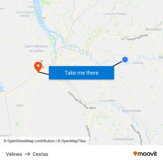 Vélines to Cestas map