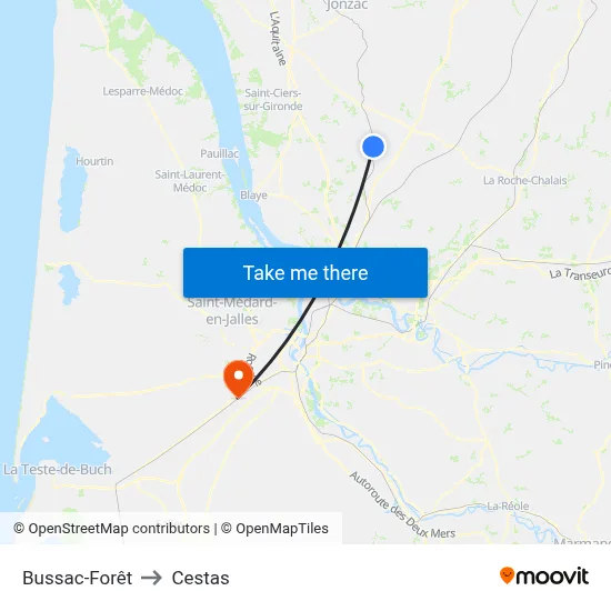Bussac-Forêt to Cestas map