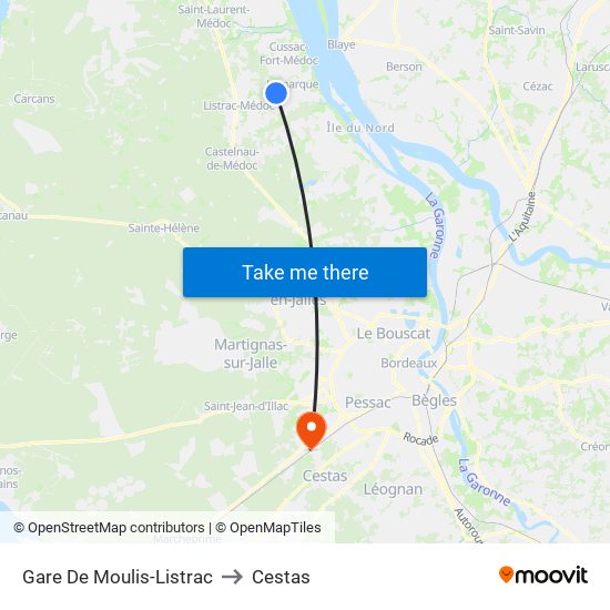 Gare De Moulis-Listrac to Cestas map