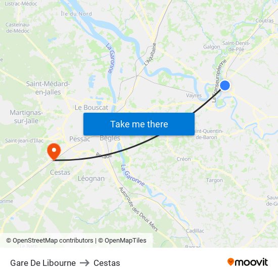Gare De Libourne to Cestas map