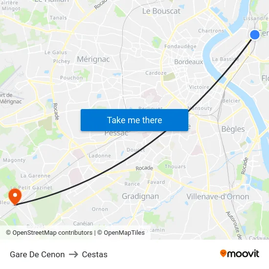 Gare De Cenon to Cestas map