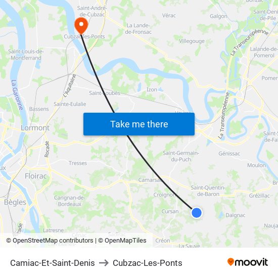 Camiac-Et-Saint-Denis to Cubzac-Les-Ponts map