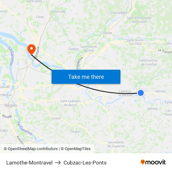 Lamothe-Montravel to Cubzac-Les-Ponts map