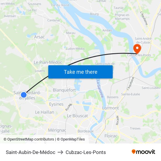 Saint-Aubin-De-Médoc to Cubzac-Les-Ponts map