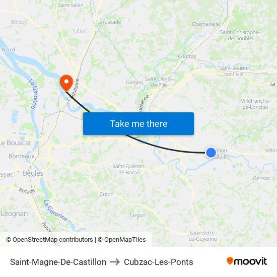 Saint-Magne-De-Castillon to Cubzac-Les-Ponts map