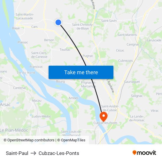 Saint-Paul to Cubzac-Les-Ponts map