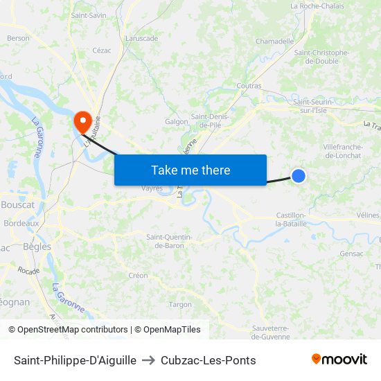 Saint-Philippe-D'Aiguille to Cubzac-Les-Ponts map
