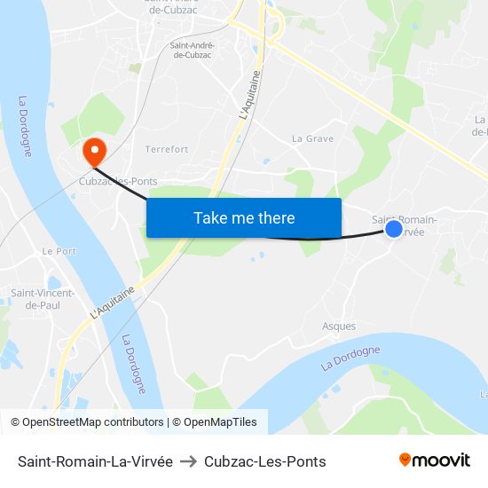 Saint-Romain-La-Virvée to Cubzac-Les-Ponts map