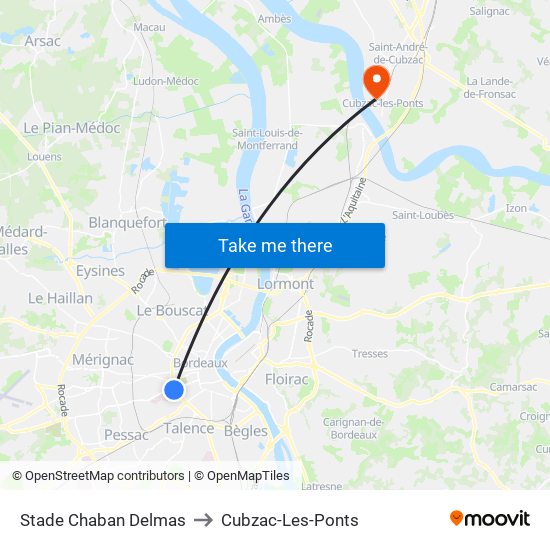 Stade Chaban Delmas to Cubzac-Les-Ponts map