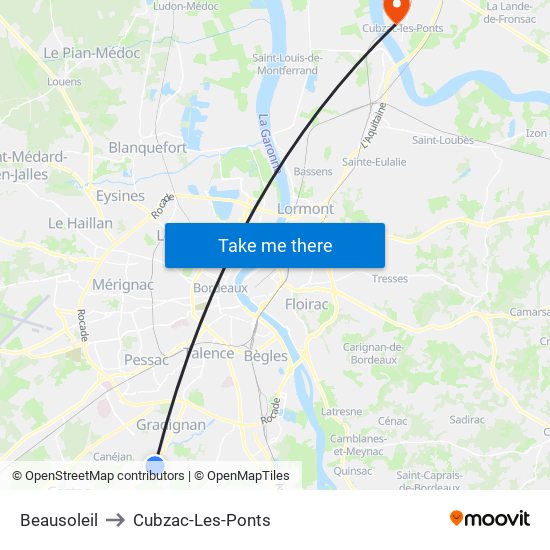 Beausoleil to Cubzac-Les-Ponts map