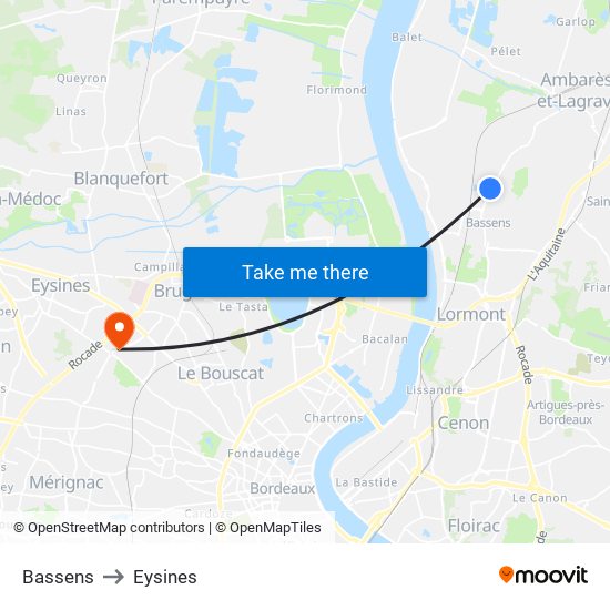 Bassens to Eysines map