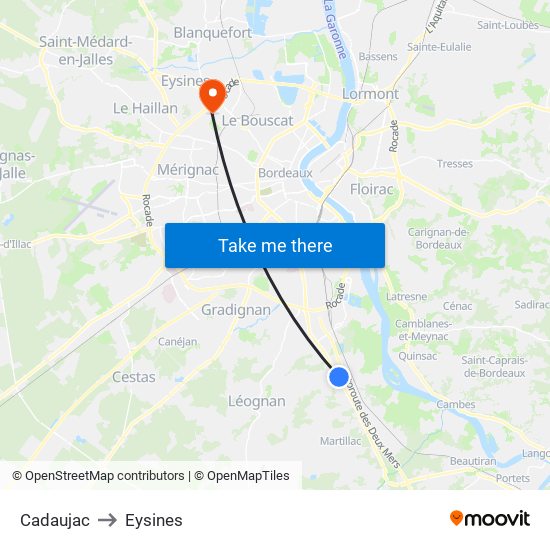 Cadaujac to Eysines map