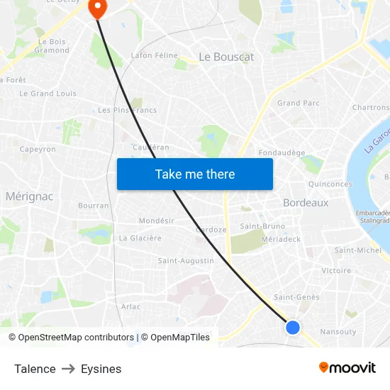 Talence to Eysines map