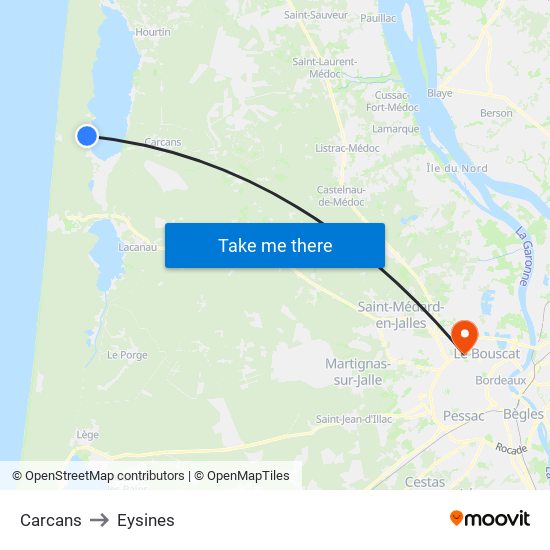 Carcans to Eysines map