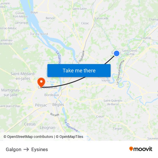 Galgon to Eysines map