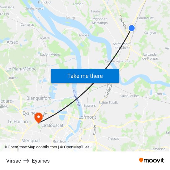 Virsac to Eysines map