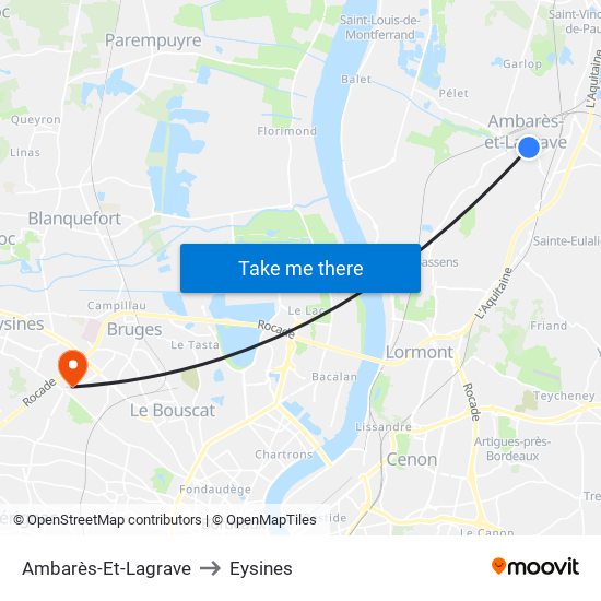 Ambarès-Et-Lagrave to Eysines map