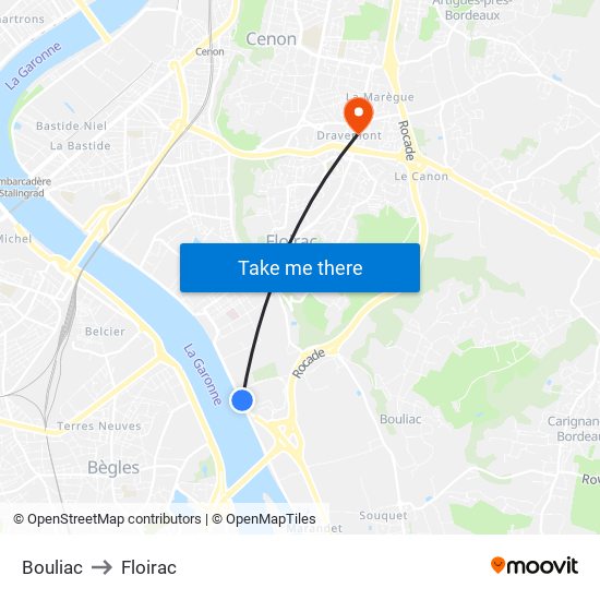Bouliac to Floirac map