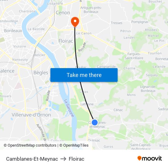 Camblanes-Et-Meynac to Floirac map