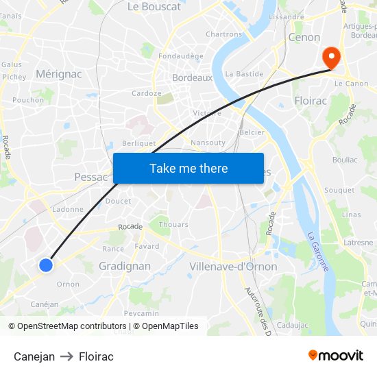 Canejan to Floirac map