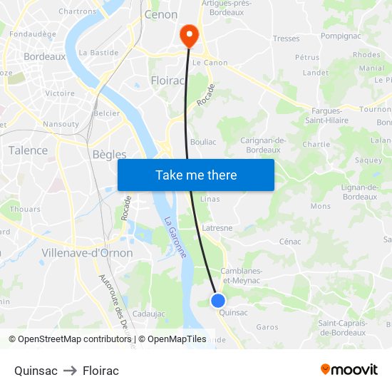 Quinsac to Floirac map