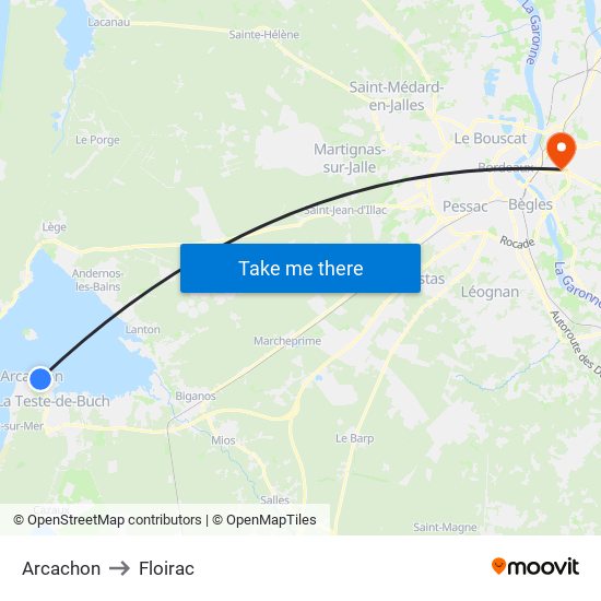 Arcachon to Floirac map
