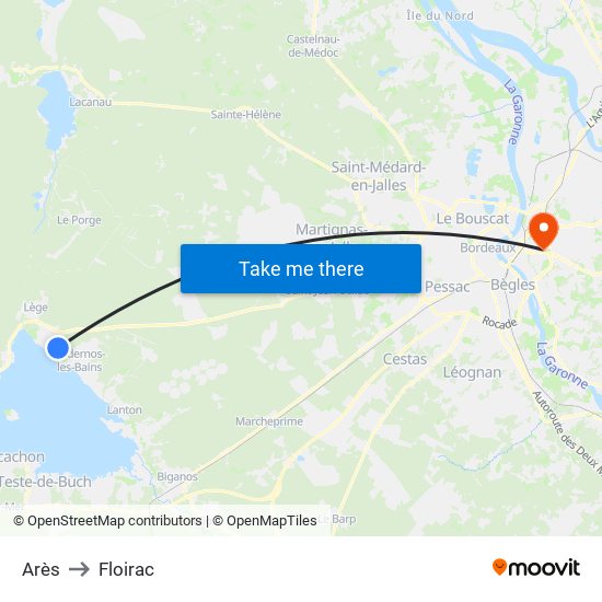 Arès to Floirac map