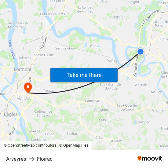 Arveyres to Floirac map