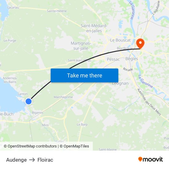 Audenge to Floirac map