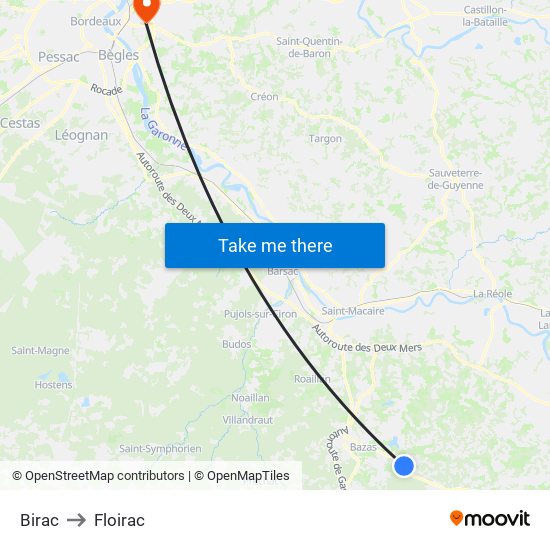 Birac to Floirac map