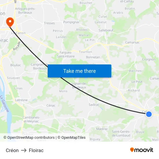Créon to Floirac map