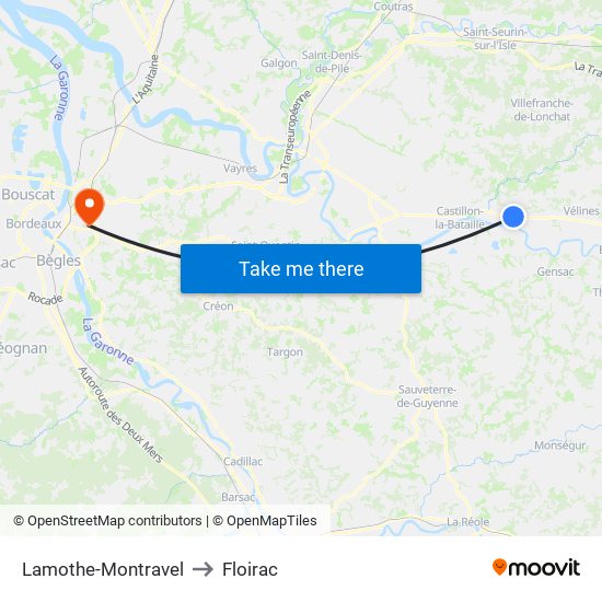 Lamothe-Montravel to Floirac map