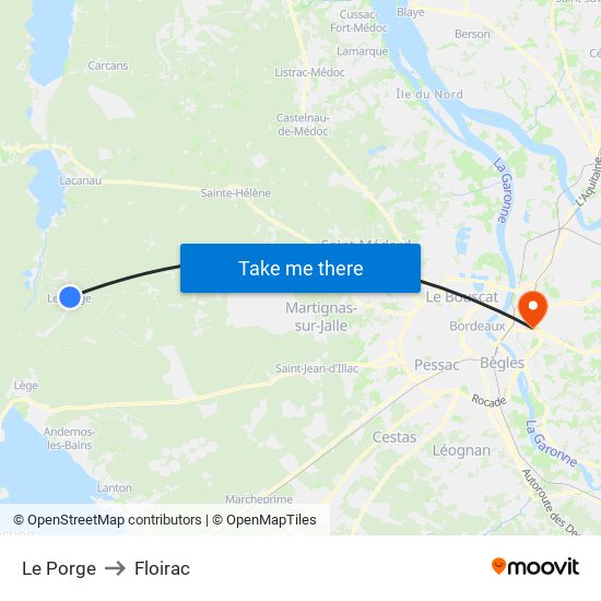 Le Porge to Floirac map