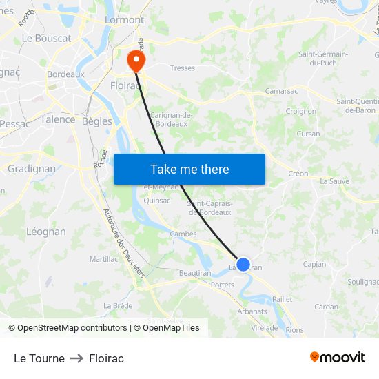 Le Tourne to Floirac map