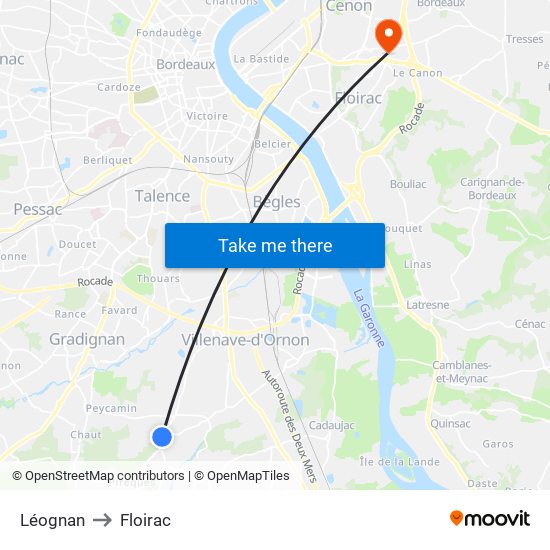 Léognan to Floirac map