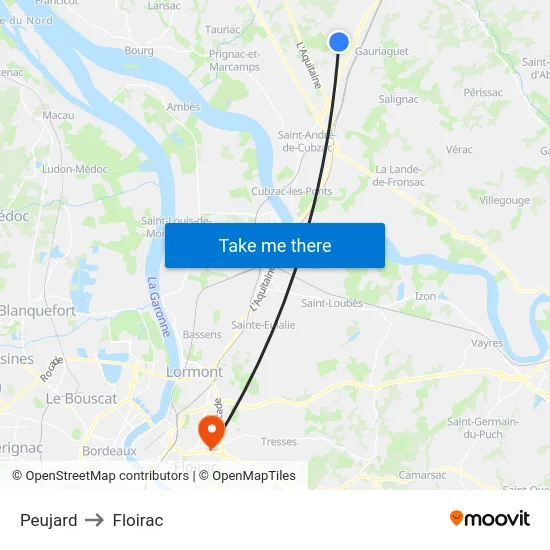 Peujard to Floirac map